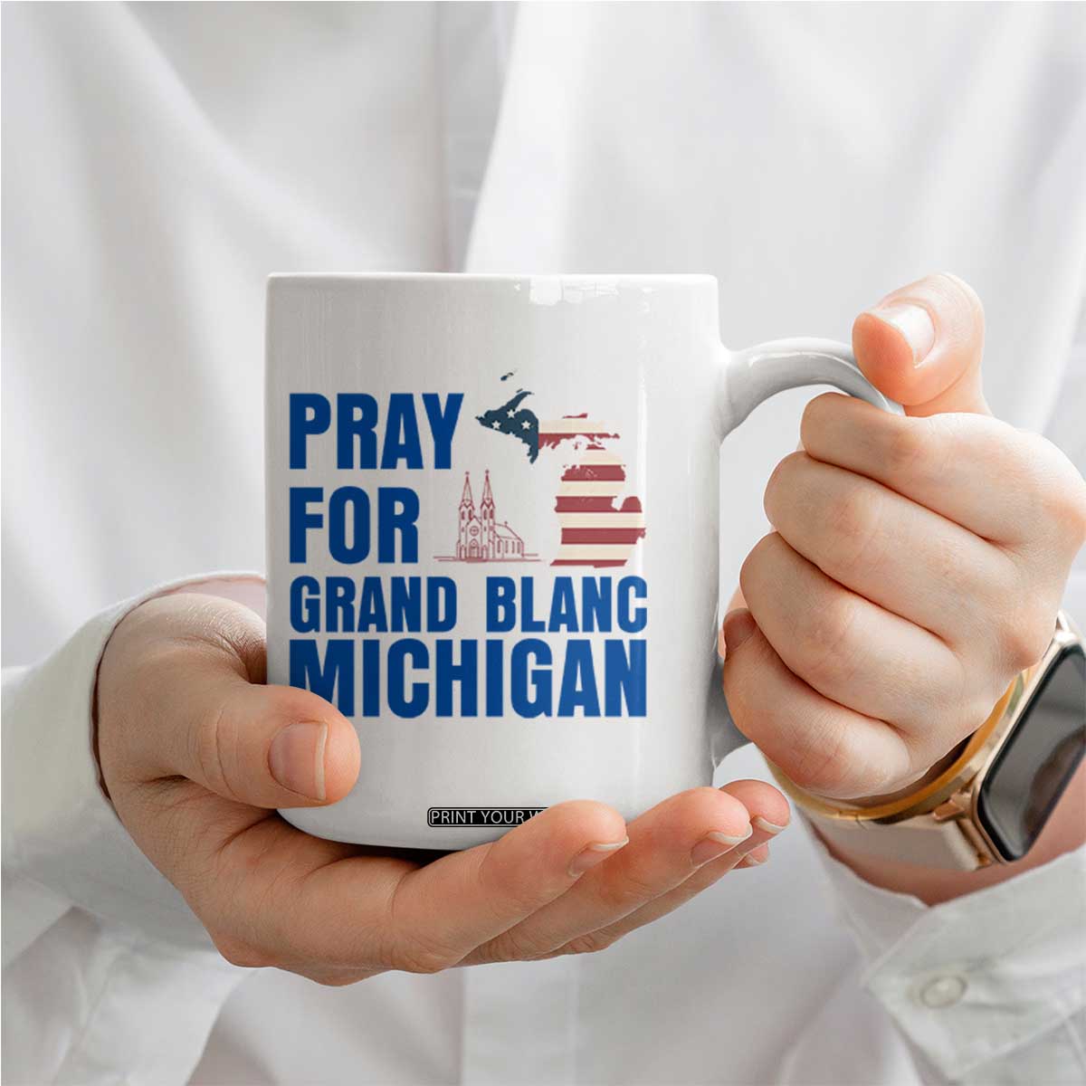 Pray for Grand Blanc Michigan Coffee Mug American Flag Christian Support TS02 Print Your Wear