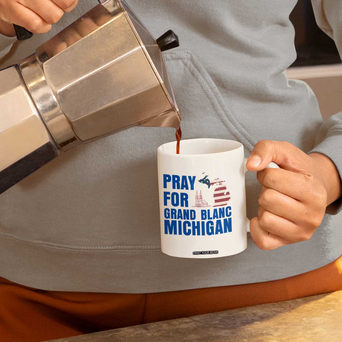 Pray for Grand Blanc Michigan Coffee Mug American Flag Christian Support TS02 Print Your Wear