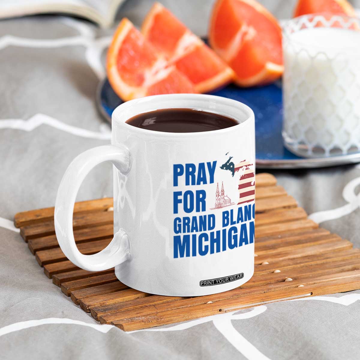 Pray for Grand Blanc Michigan Coffee Mug American Flag Christian Support TS02 Print Your Wear