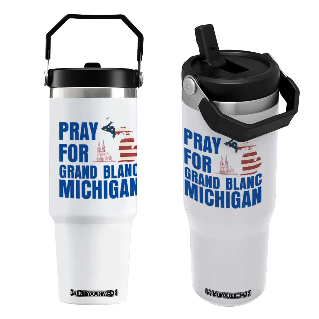 Pray for Grand Blanc Michigan Flip Straw Tumbler American Flag Christian Support TS02 One Size: 30 oz White Print Your Wear