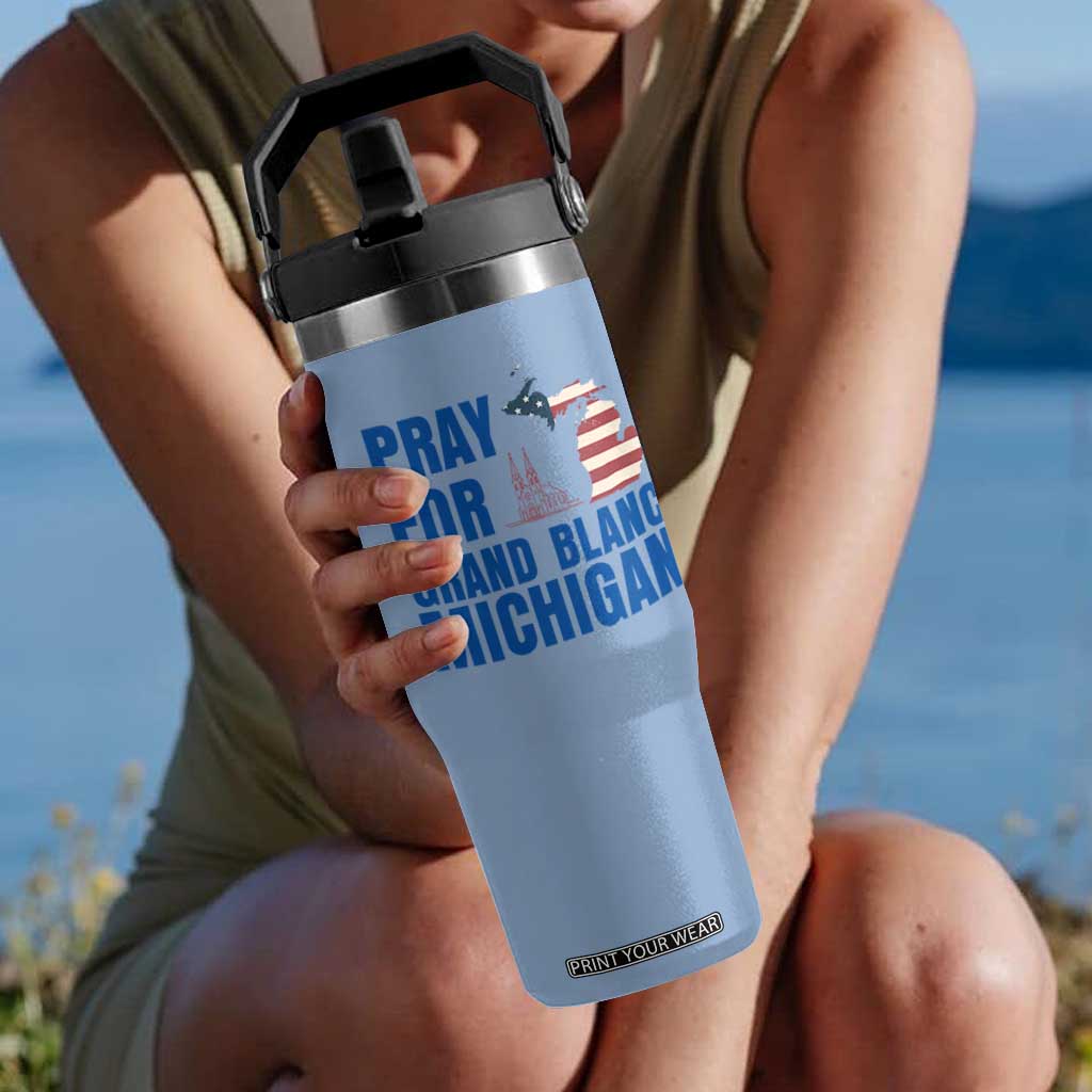Pray for Grand Blanc Michigan Flip Straw Tumbler American Flag Christian Support TS02 One Size: 30 oz Light Blue Print Your Wear