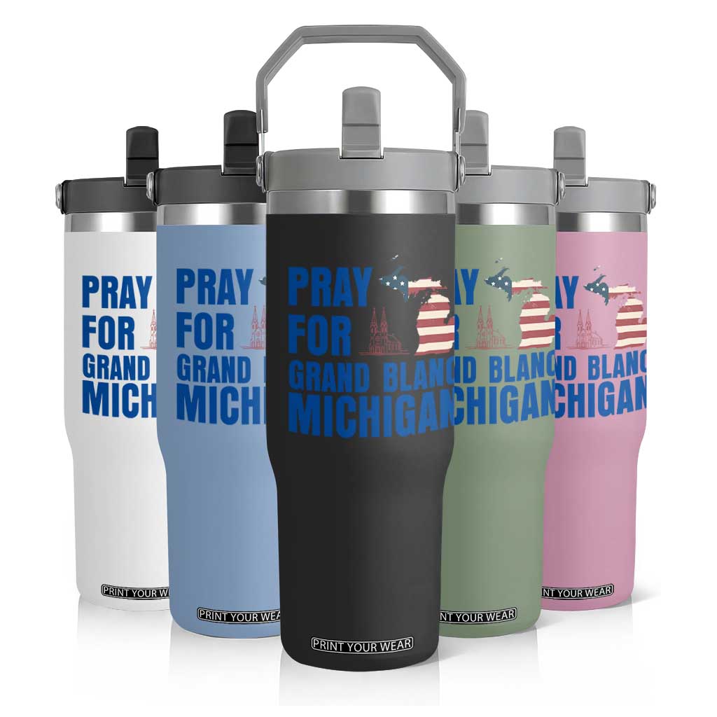 Pray for Grand Blanc Michigan Flip Straw Tumbler American Flag Christian Support TS02 Print Your Wear