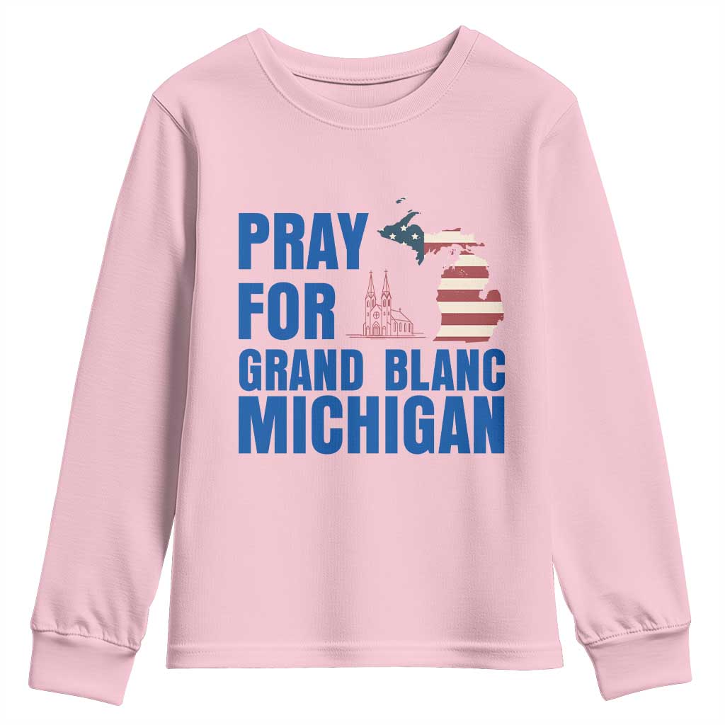 Pray for Grand Blanc Michigan Youth Sweatshirt American Flag Christian Support TS02 Light Pink Print Your Wear
