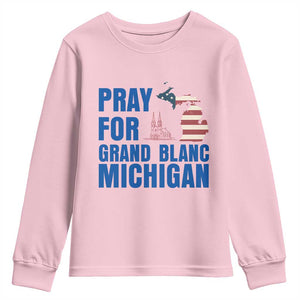 Pray for Grand Blanc Michigan Youth Sweatshirt American Flag Christian Support TS02 Light Pink Print Your Wear
