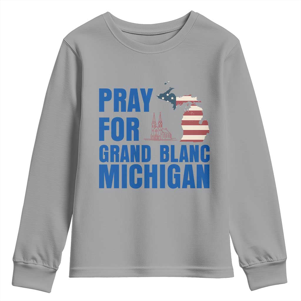 Pray for Grand Blanc Michigan Youth Sweatshirt American Flag Christian Support TS02 Sport Gray Print Your Wear
