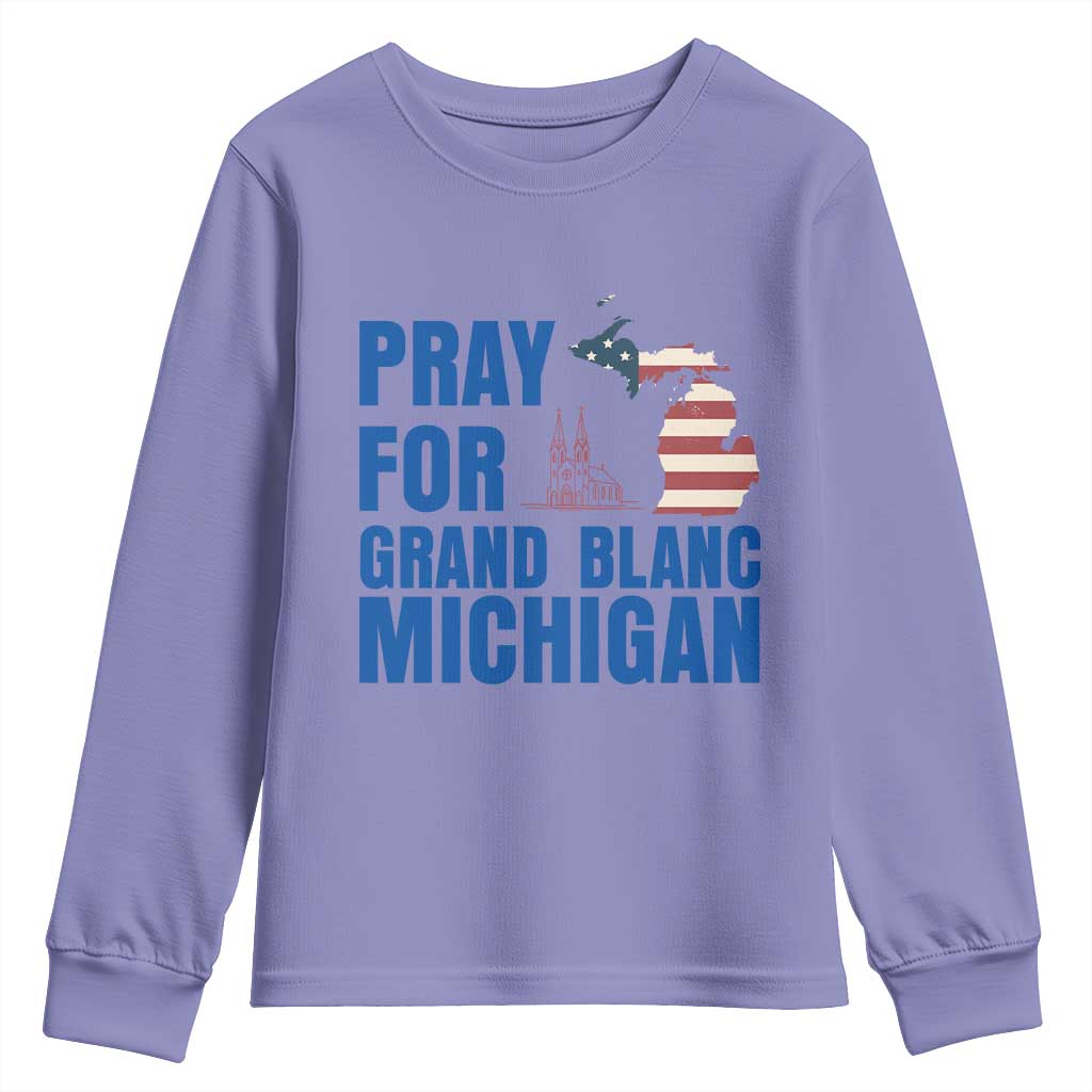 Pray for Grand Blanc Michigan Youth Sweatshirt American Flag Christian Support TS02 Violet Print Your Wear