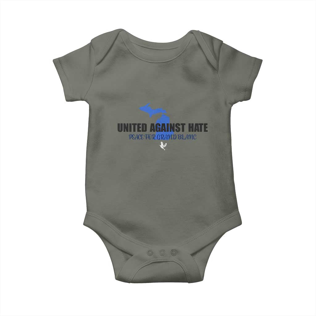 Peace for Grand Blanc Michigan Baby Onesie United Against Hate TS02 Military Green Print Your Wear