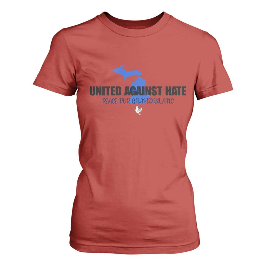 Peace for Grand Blanc Michigan T Shirt For Women United Against Hate TS02 Red Print Your Wear