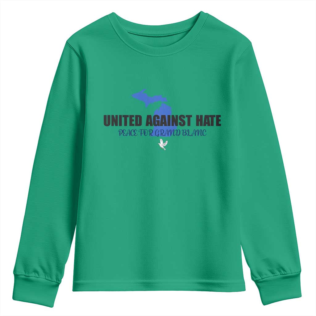 Peace for Grand Blanc Michigan Youth Sweatshirt United Against Hate TS02 Irish Green Print Your Wear
