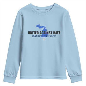 Peace for Grand Blanc Michigan Youth Sweatshirt United Against Hate TS02 Light Blue Print Your Wear