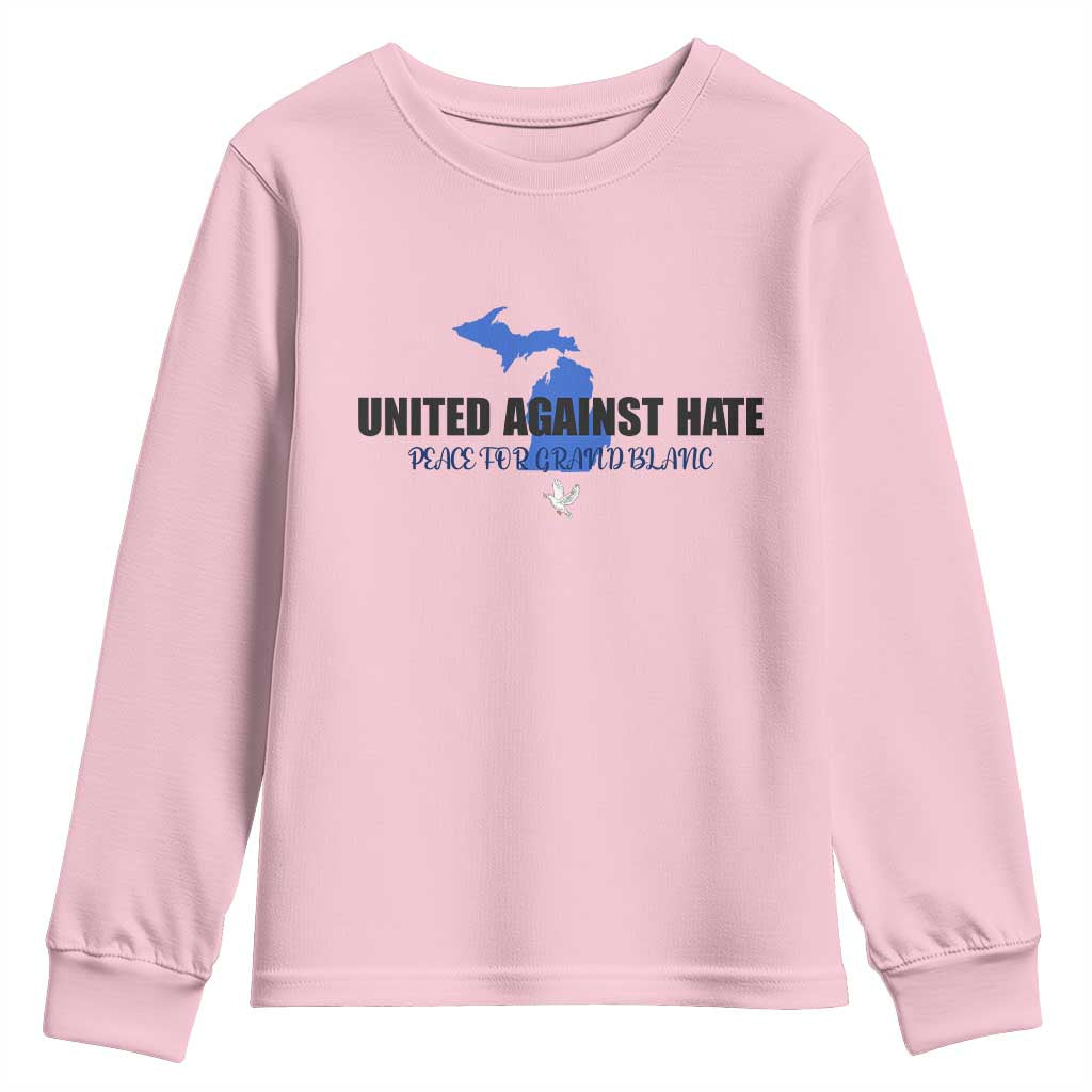 Peace for Grand Blanc Michigan Youth Sweatshirt United Against Hate TS02 Light Pink Print Your Wear
