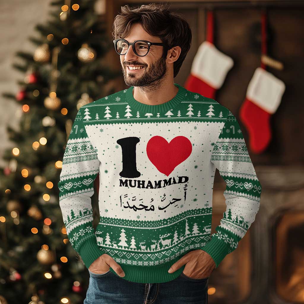 I Love Muhammad Ugly Christmas Sweater Musliam Identity Islamic Peace and Pride TS02 Beige Green Print Your Wear