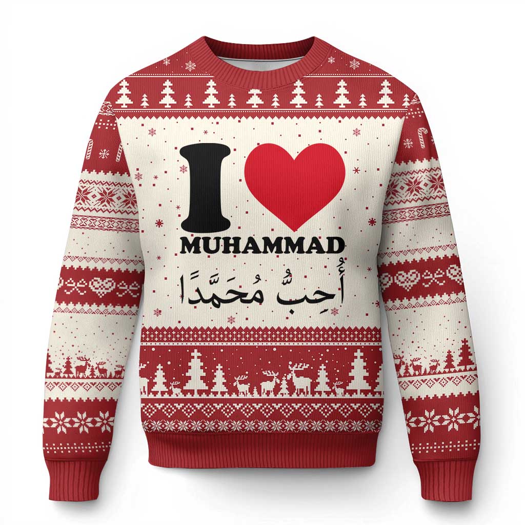 I Love Muhammad Ugly Christmas Sweater Musliam Identity Islamic Peace and Pride TS02 Beige Red Print Your Wear