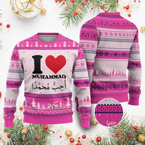 I Love Muhammad Ugly Christmas Sweater Musliam Identity Islamic Peace and Pride TS02 Hot Pink Print Your Wear