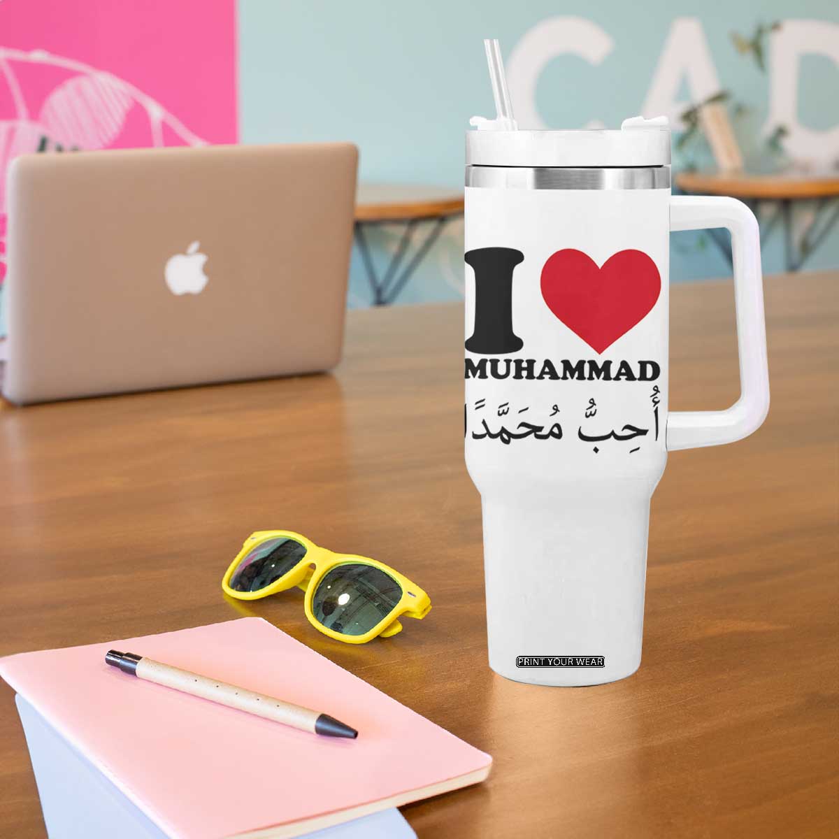 I Love Muhammad Tumbler With Handle Musliam Identity Islamic Peace and Pride TS02 Print Your Wear