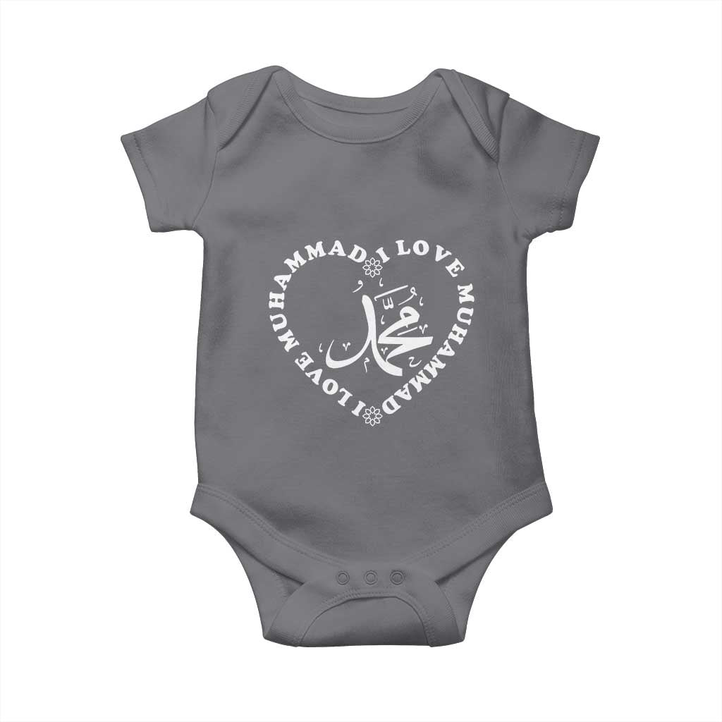 I Love Muhammad Baby Onesie Musliam Identity Peace Pride Islamic Calligraphy TS02 Charcoal Print Your Wear