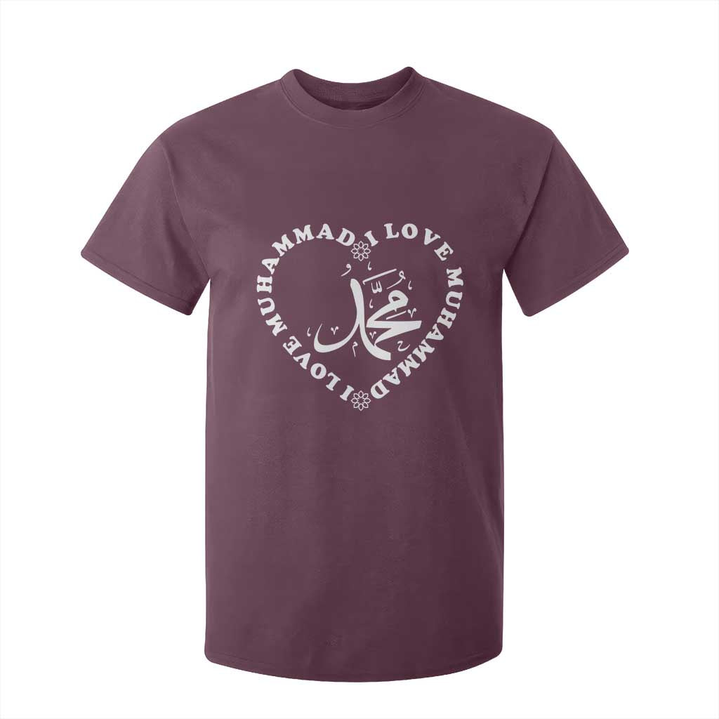 I Love Muhammad T Shirt For Kid Musliam Identity Peace Pride Islamic Calligraphy TS02 Maroon Print Your Wear