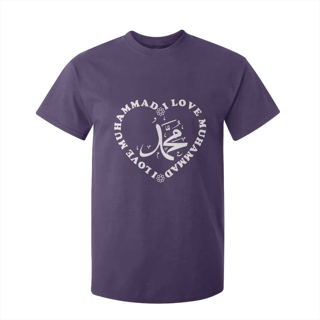 I Love Muhammad T Shirt For Kid Musliam Identity Peace Pride Islamic Calligraphy TS02 Purple Print Your Wear
