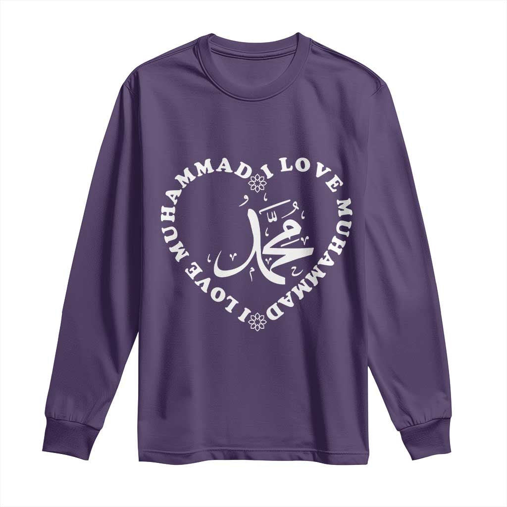 I Love Muhammad Long Sleeve Shirt Musliam Identity Peace Pride Islamic Calligraphy TS02 Purple Print Your Wear