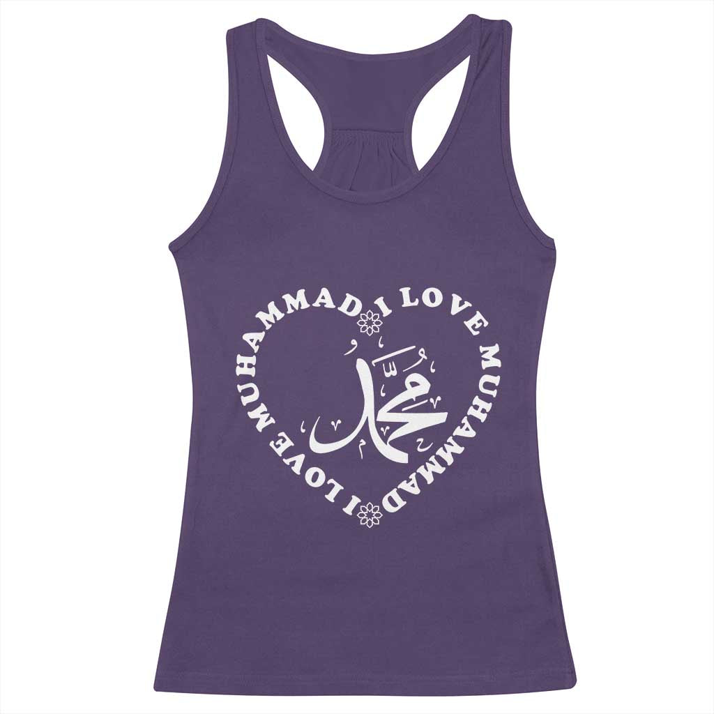 I Love Muhammad Racerback Tank Top Musliam Identity Peace Pride Islamic Calligraphy TS02 Purple Print Your Wear