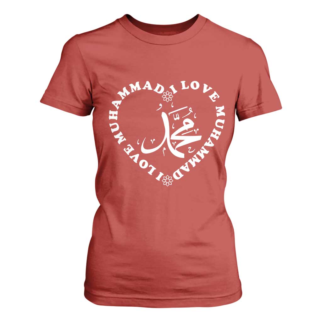I Love Muhammad T Shirt For Women Musliam Identity Peace Pride Islamic Calligraphy TS02 Red Print Your Wear