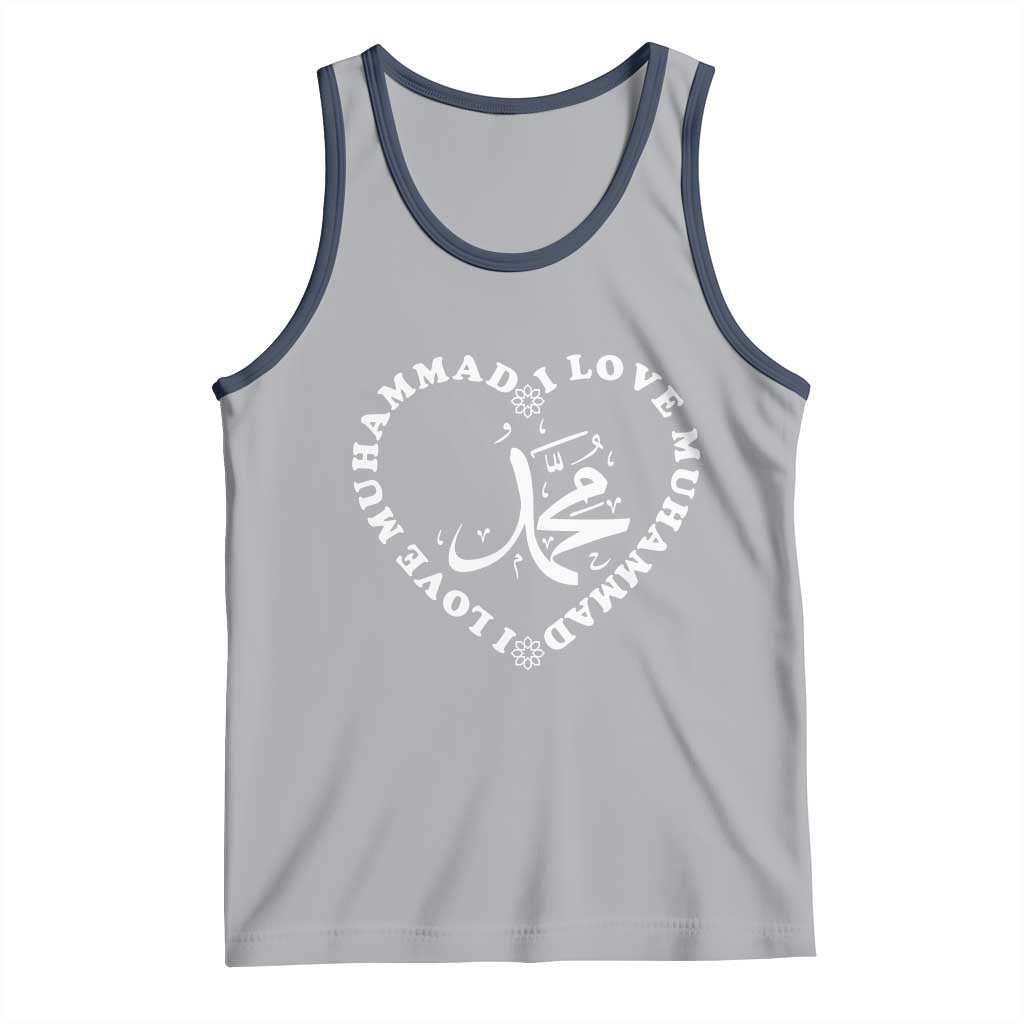 I Love Muhammad Tank Top Musliam Identity Peace Pride Islamic Calligraphy TS02 Athletic Heather Navy Print Your Wear