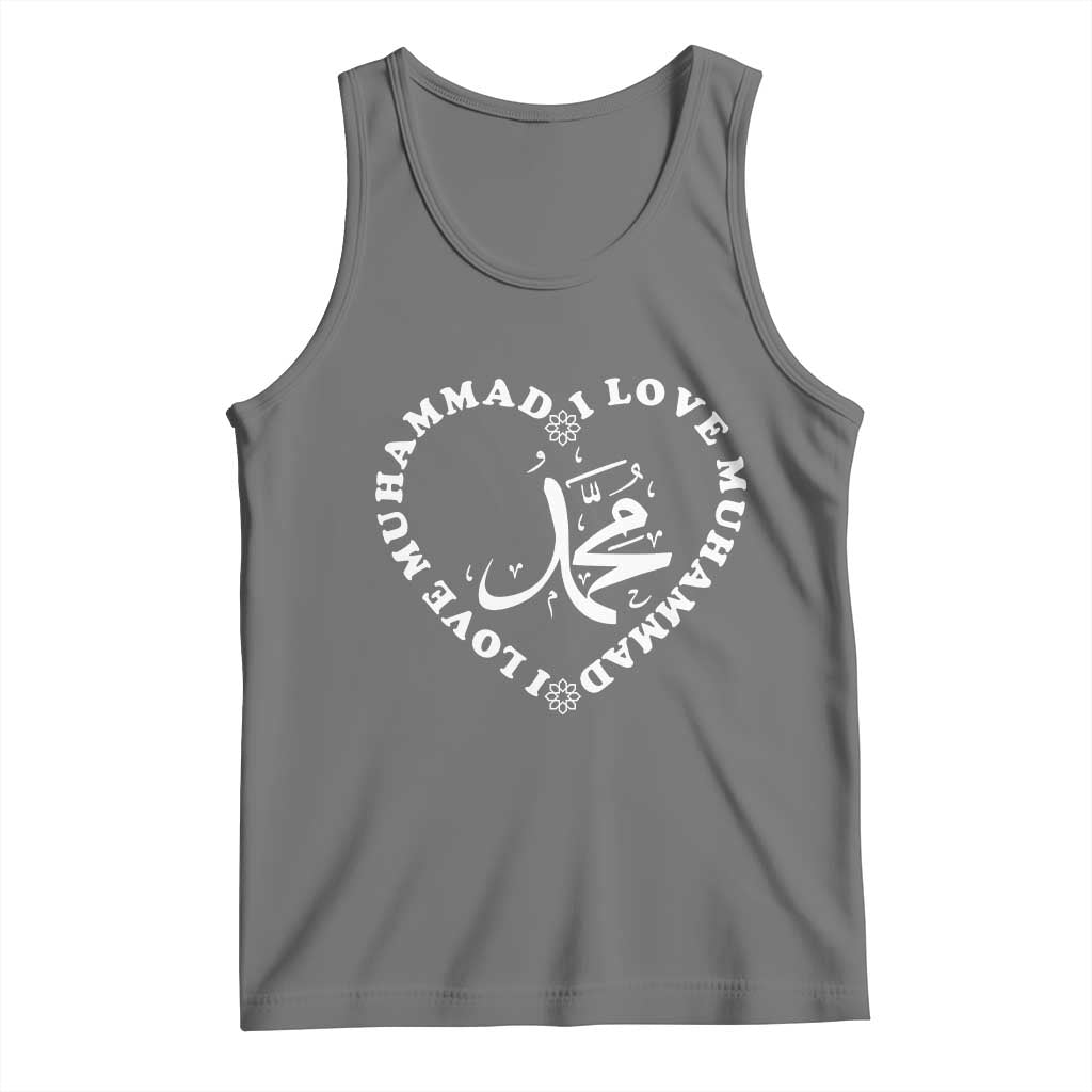 I Love Muhammad Tank Top Musliam Identity Peace Pride Islamic Calligraphy TS02 Black Heather Print Your Wear