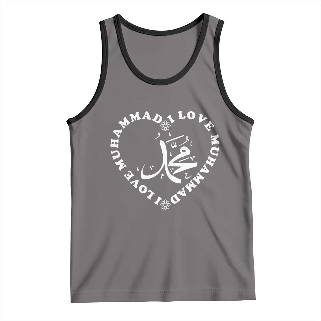 I Love Muhammad Tank Top Musliam Identity Peace Pride Islamic Calligraphy TS02 Deep Heather Black Print Your Wear