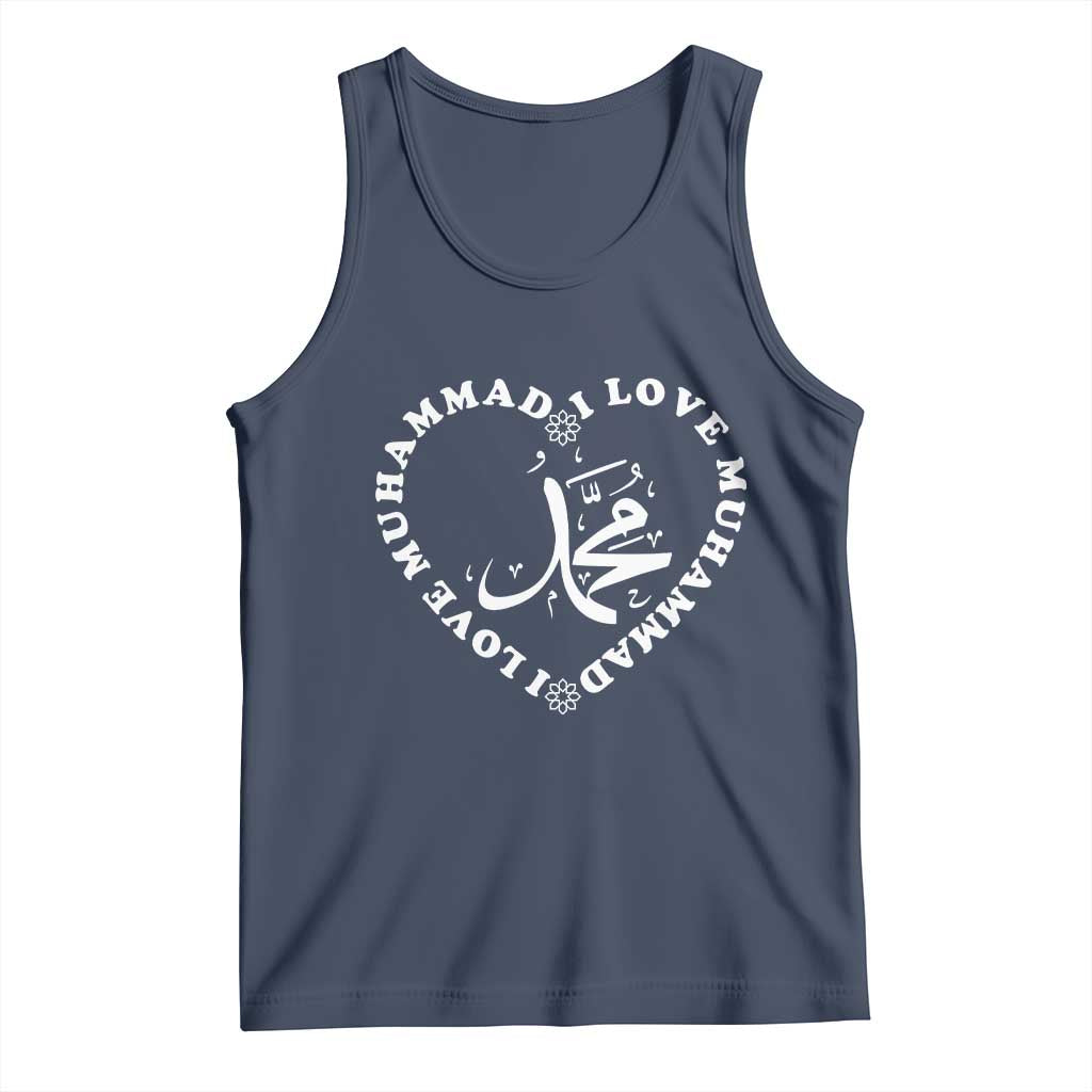 I Love Muhammad Tank Top Musliam Identity Peace Pride Islamic Calligraphy TS02 Navy Print Your Wear