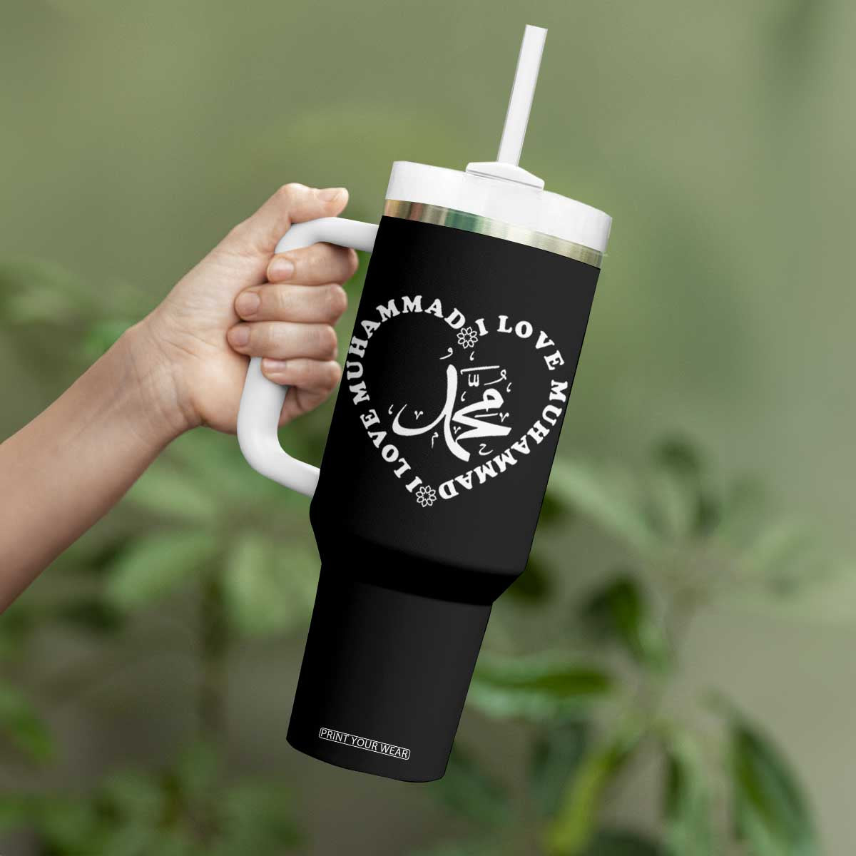 I Love Muhammad Tumbler With Handle Musliam Identity Peace Pride Islamic Calligraphy TS02 Print Your Wear
