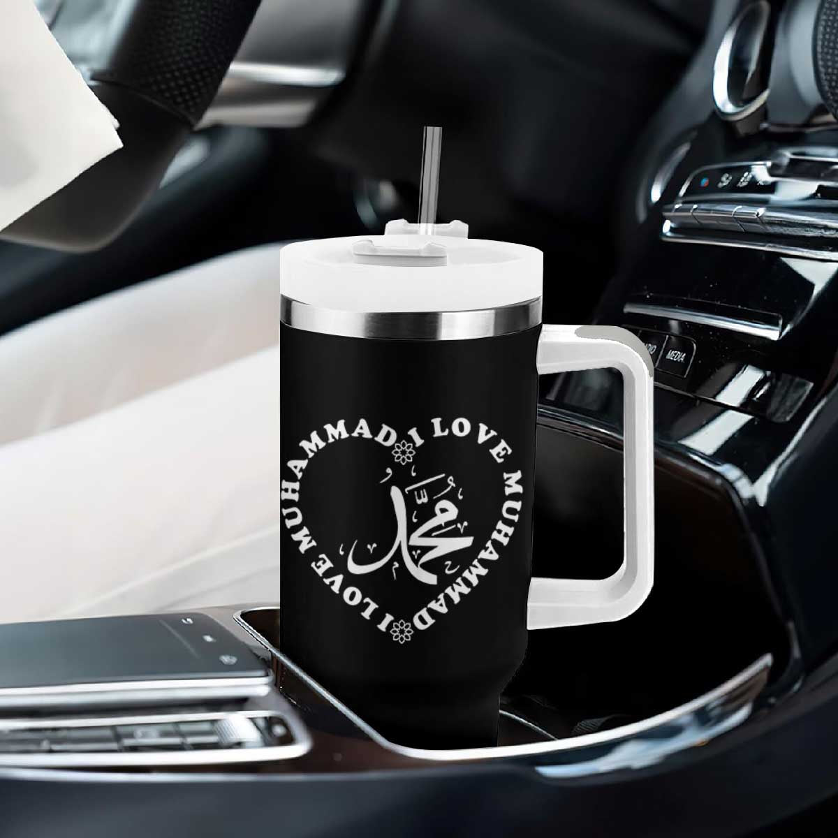 I Love Muhammad Tumbler With Handle Musliam Identity Peace Pride Islamic Calligraphy TS02 Print Your Wear