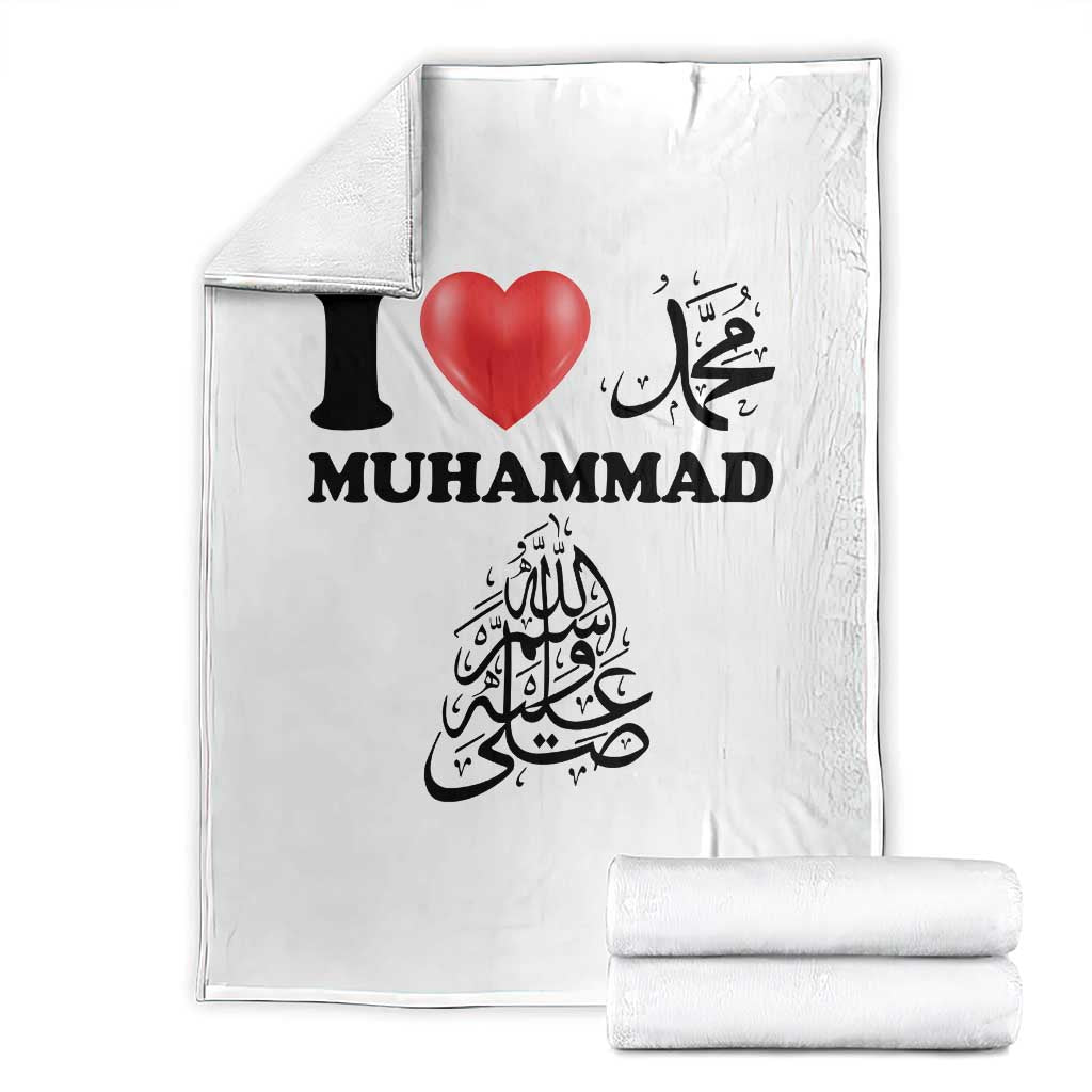 I Love Muhammad Throw Blanket Musliam Identity Faith Peace Pride Islamic Calligraphy TS02 White Print Your Wear