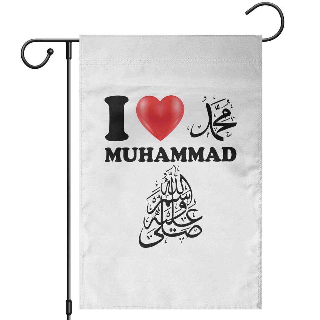 I Love Muhammad Garden Flag Musliam Identity Faith Peace Pride Islamic Calligraphy TS02 White Print Your Wear