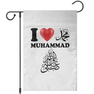 I Love Muhammad Garden Flag Musliam Identity Faith Peace Pride Islamic Calligraphy TS02 White Print Your Wear
