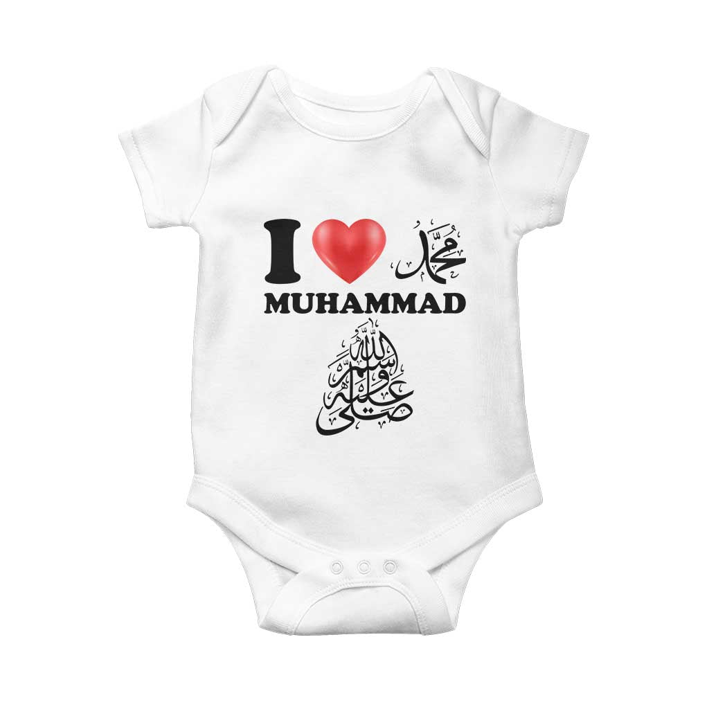 I Love Muhammad Baby Onesie Musliam Identity Faith Peace Pride Islamic Calligraphy TS02 White Print Your Wear