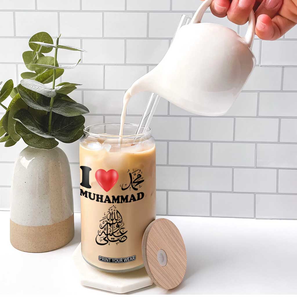 I Love Muhammad Glass Can Musliam Identity Faith Peace Pride Islamic Calligraphy TS02 Print Your Wear