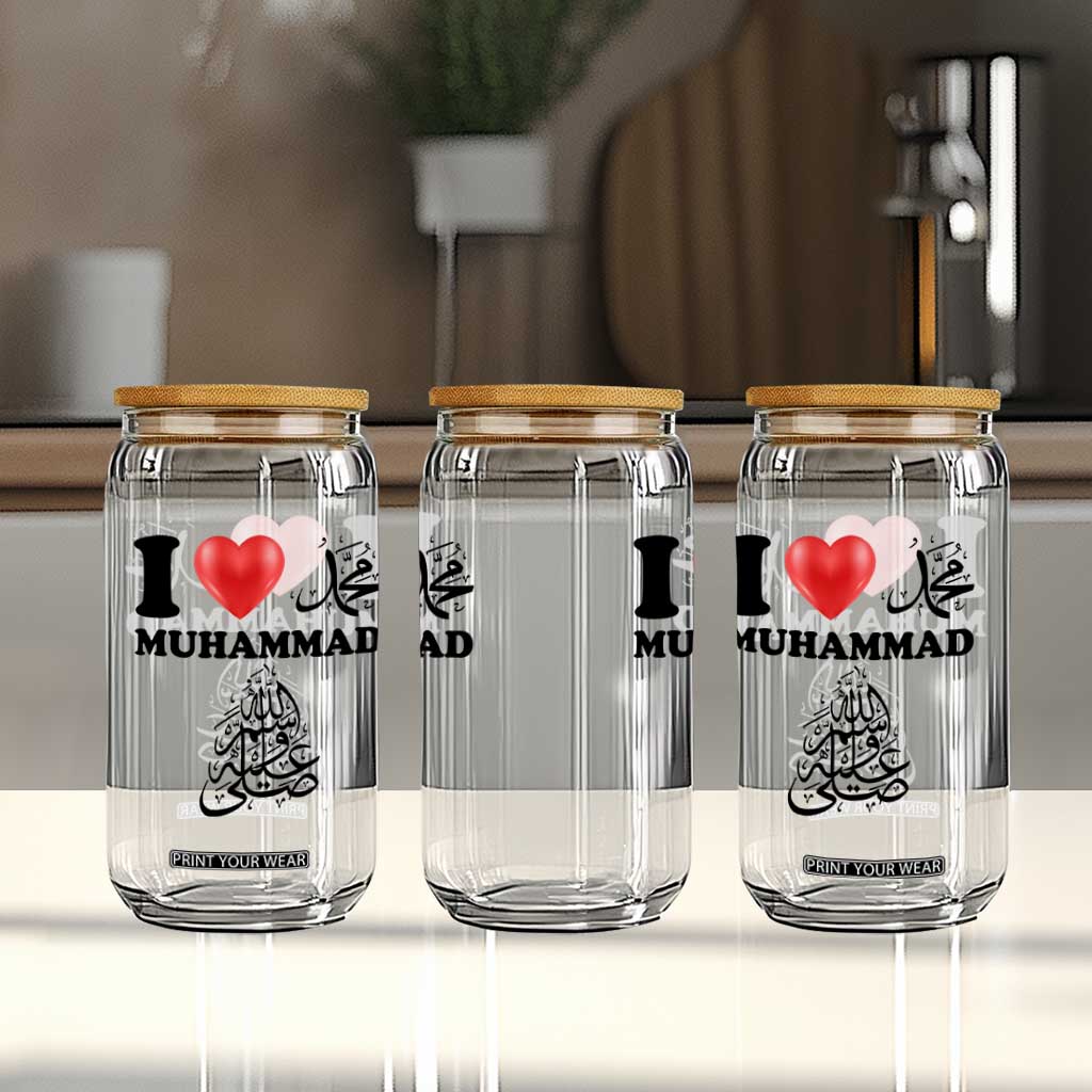 I Love Muhammad Glass Can Musliam Identity Faith Peace Pride Islamic Calligraphy TS02 Print Your Wear