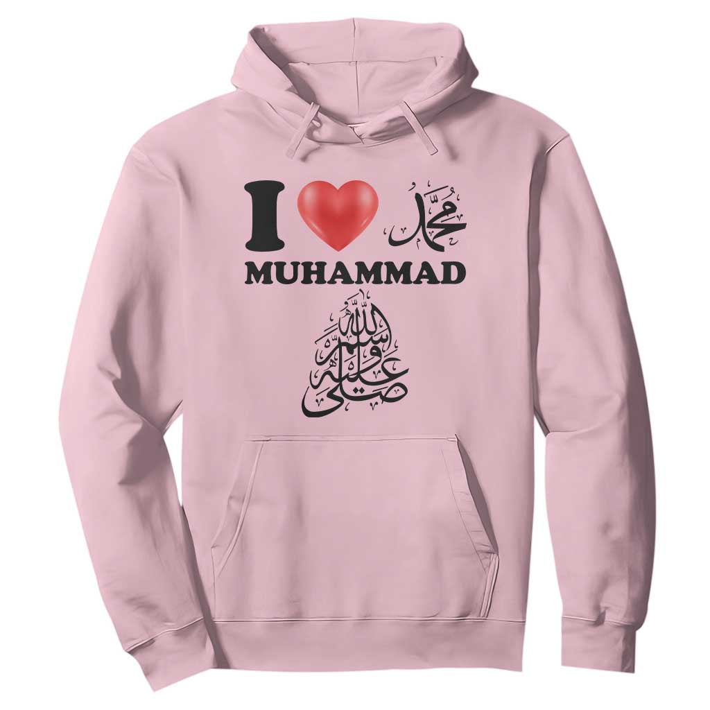 I Love Muhammad Hoodie Musliam Identity Faith Peace Pride Islamic Calligraphy TS02 Light Pink Print Your Wear