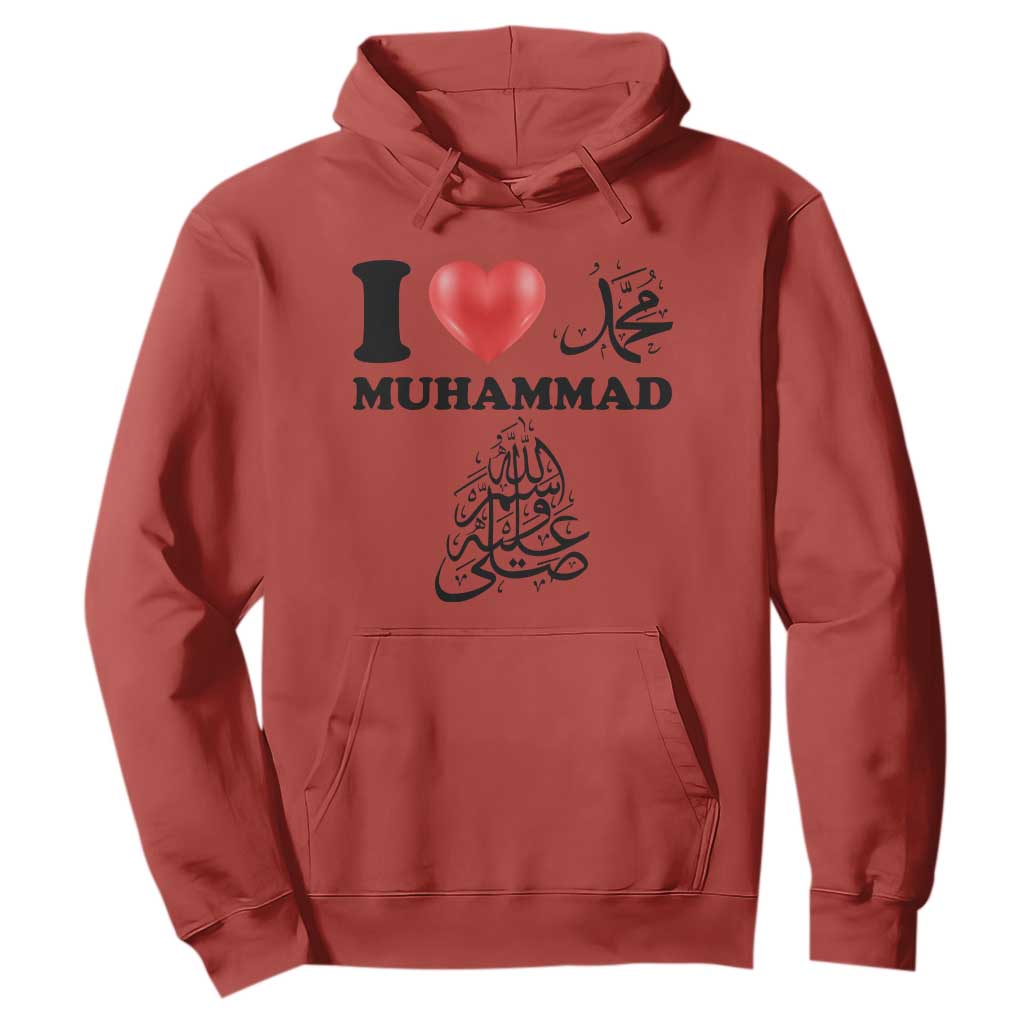 I Love Muhammad Hoodie Musliam Identity Faith Peace Pride Islamic Calligraphy TS02 Red Print Your Wear