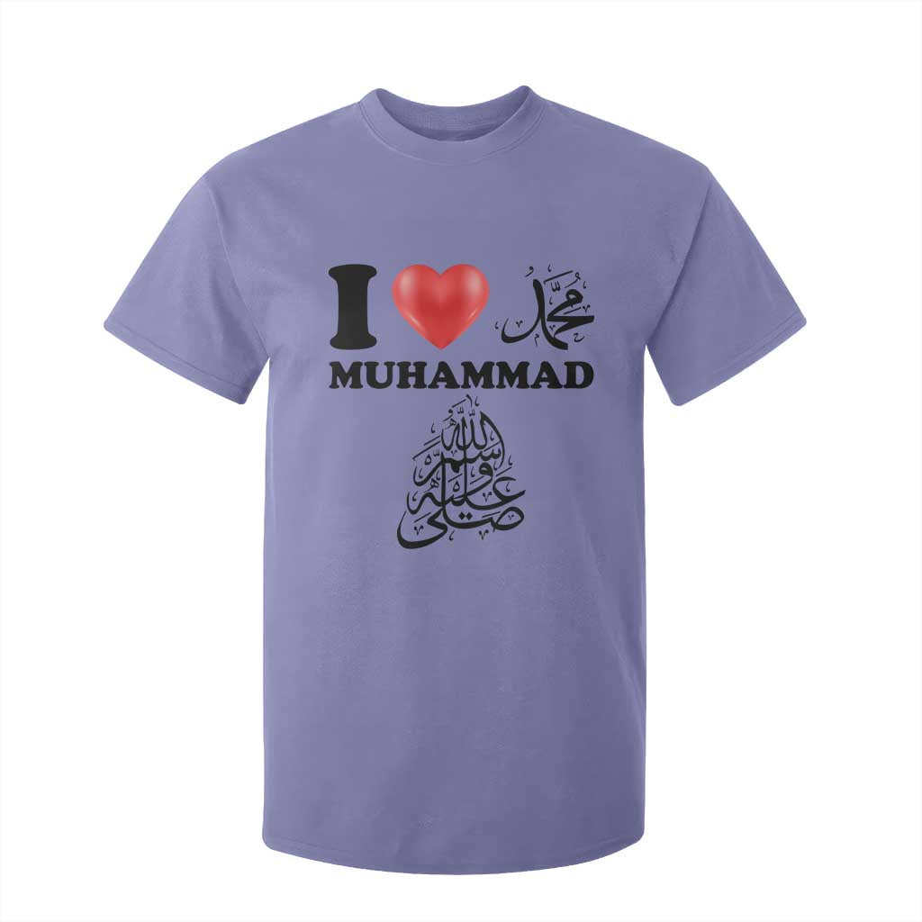 I Love Muhammad T Shirt For Kid Musliam Identity Faith Peace Pride Islamic Calligraphy TS02 Violet Print Your Wear