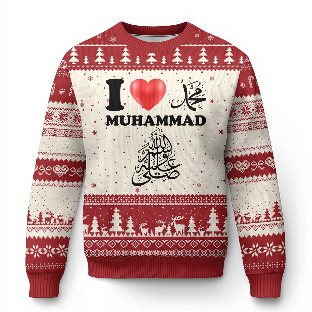 I Love Muhammad Ugly Christmas Sweater Musliam Identity Faith Peace Pride Islamic Calligraphy TS02 Beige Red Print Your Wear