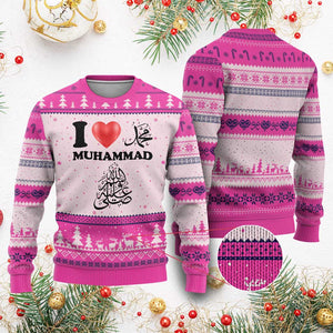 I Love Muhammad Ugly Christmas Sweater Musliam Identity Faith Peace Pride Islamic Calligraphy TS02 Hot Pink Print Your Wear