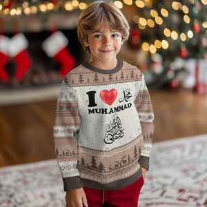 I Love Muhammad Ugly Christmas Sweater Musliam Identity Faith Peace Pride Islamic Calligraphy TS02 Mocha Mousse Print Your Wear