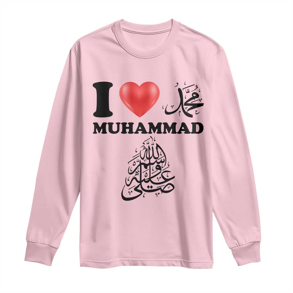 I Love Muhammad Long Sleeve Shirt Musliam Identity Faith Peace Pride Islamic Calligraphy TS02 Light Pink Print Your Wear