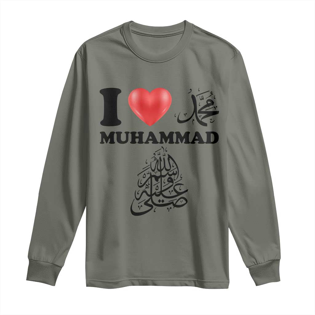 I Love Muhammad Long Sleeve Shirt Musliam Identity Faith Peace Pride Islamic Calligraphy TS02 Military Green Print Your Wear