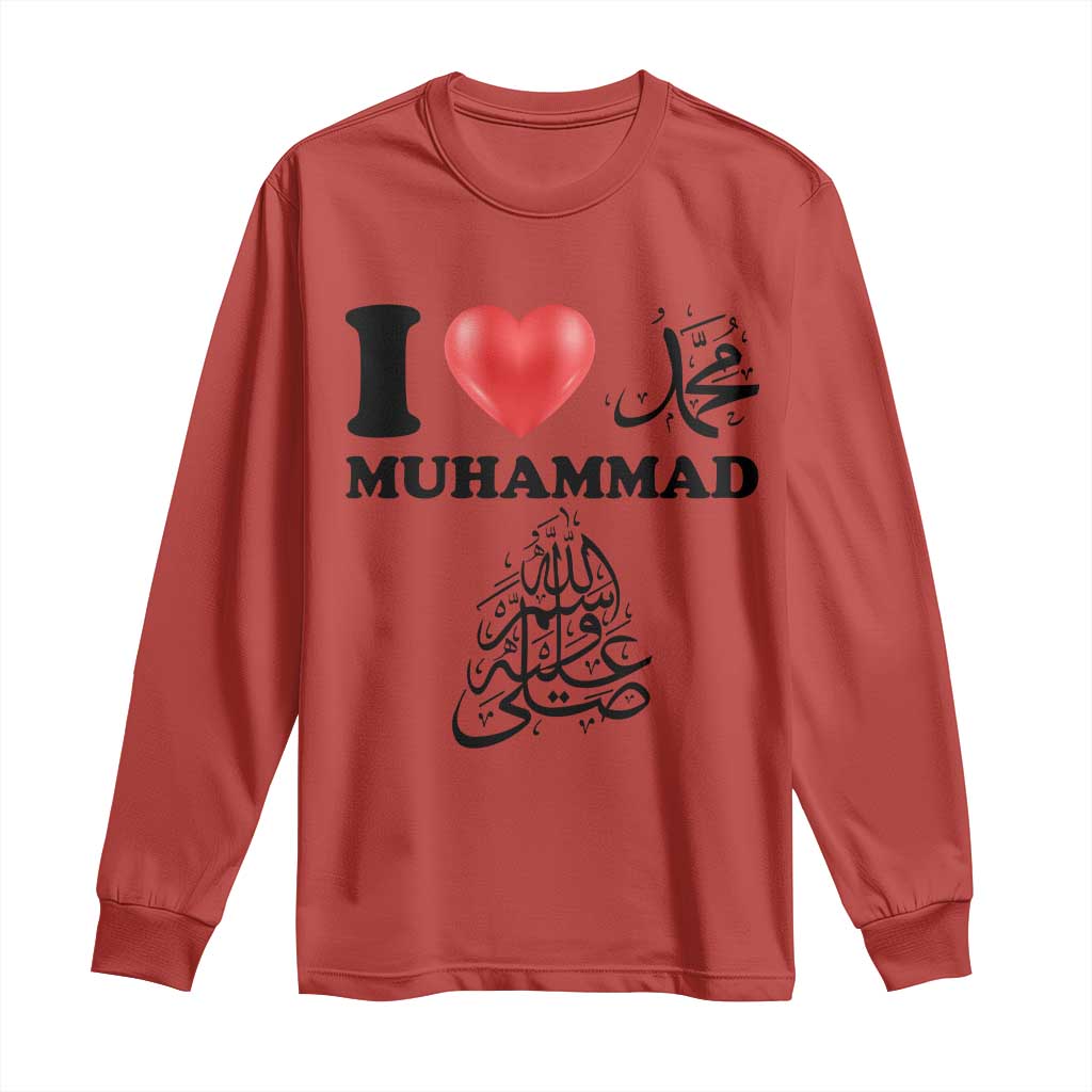 I Love Muhammad Long Sleeve Shirt Musliam Identity Faith Peace Pride Islamic Calligraphy TS02 Red Print Your Wear