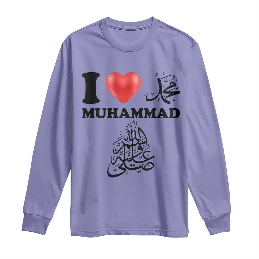 I Love Muhammad Long Sleeve Shirt Musliam Identity Faith Peace Pride Islamic Calligraphy TS02 Violet Print Your Wear