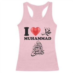I Love Muhammad Racerback Tank Top Musliam Identity Faith Peace Pride Islamic Calligraphy TS02 Light Pink Print Your Wear