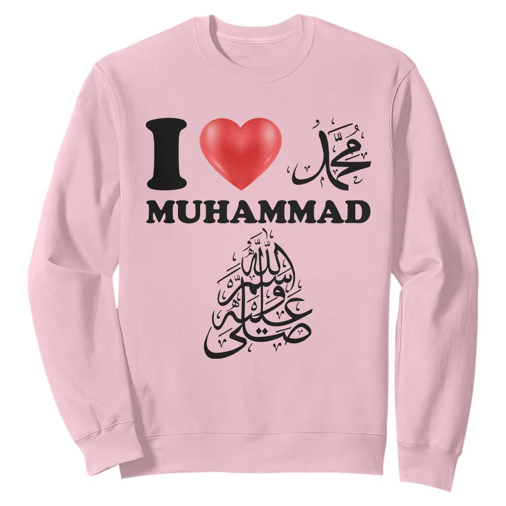 I Love Muhammad Sweatshirt Musliam Identity Faith Peace Pride Islamic Calligraphy TS02 Light Pink Print Your Wear
