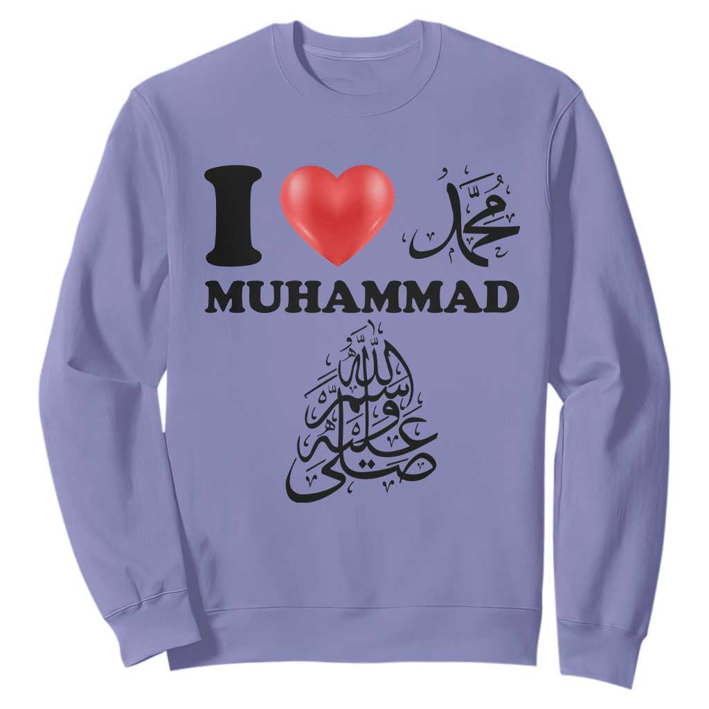 I Love Muhammad Sweatshirt Musliam Identity Faith Peace Pride Islamic Calligraphy TS02 Violet Print Your Wear